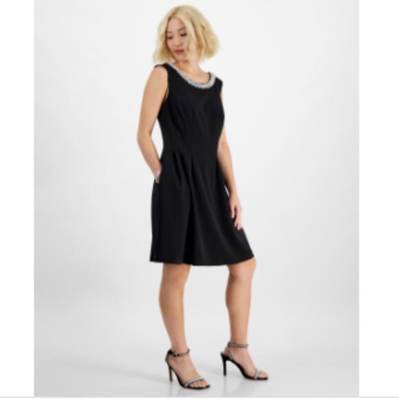 Connected Petite Embellished Scoop-Neck Dress - Black - Picture 3 of 4
